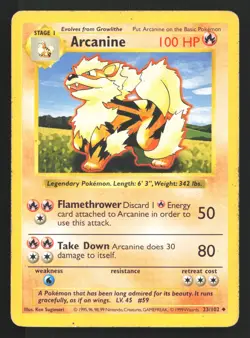 Arcanine 23/102 Base Set (Shadowless) Uncommon Pokemon Card - Image 1