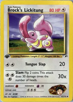 Brock's Lickitung #41/132 - Gym Heroes - 1st Edition - Pokemon TCG Card - Damage - Image 1