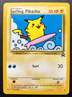 Surfing Pikachu Black Star Promo 28 Pokemon League NM 2001 - Image 1