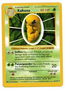 Pokemon Card: Kakuna 33/102 Base Set Shadowless Rare! GD - Image 1