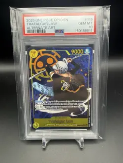 2025 ONE PIECE OP10-ROYAL BLOOD ALTERNATE ART #119 TRAFALGAR LAW PSA 10 - Image 1