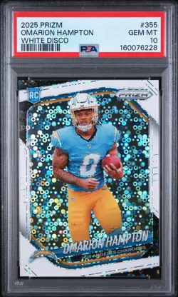 Omarion Hampton Panini Prizm White Disco Rookie Card PSA 10 2025 #355 Chargers - Image 1