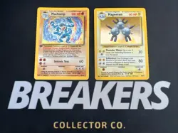 1999 Base Set Vintage Pokemon 2 Card Lot: Holo 1st Edition Machamp & Magneton - Image 1