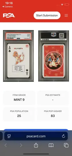 Pokemon PSA 9 Charmander #004 Ace Of Clubs Red Playing Card Poker 1996 Japanese - Image 4
