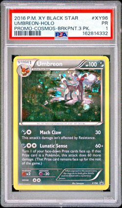 SWIRL PSA 1 2016 Pokemon XY Black Star Promo Umbron XY96 Holo Cosmos Breakpoint - Image 1