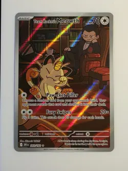 Team Rocket's Meowth 203/182 Illustration Rare Destined Rivals Pokemon Holo NM - Image 1