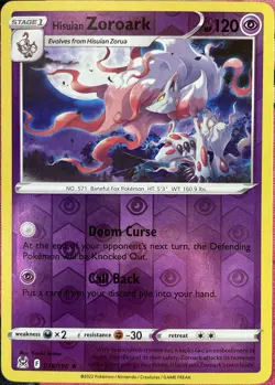 Hisuian Zoroark Reverse Holo Rare - 076/196 - Lost Origin Pokemon 2022 - Image 1