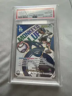 One Piece EN Monkey D. Luffy Leader Dodgers x One Piece Night PSA 10 EB02-010 - Image 1