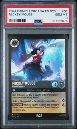 2024 DISNEY LORCANA EN D23 PROMO MICKEY MOUSE PLAYFUL SORCERER #07/D23 PSA 10 - Image 1