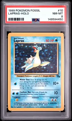 1999 POKEMON FOSSIL #10 LAPRAS-HOLO PSA 8 - Image 1