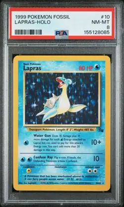 1999 POKEMON FOSSIL #10 LAPRAS-HOLO PSA 8 - Image 1