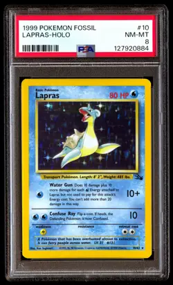 PSA 8 Lapras Holo 10 Pokemon Fossil 1999 - Image 1