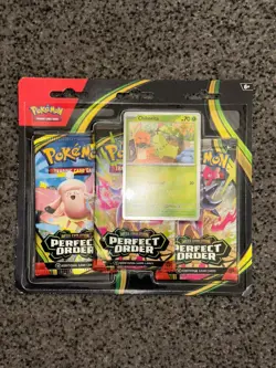 Pokemon TCG Perfect Order 3-Pack Blister with Chikorita Promo – Factory Sealed - Image 1