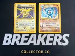 1999 Base Set Vintage Pokemon 2 Card Lot: Holo 1st Edition Machamp & Zapdos - Image 1