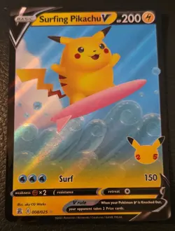 Surfing Pikachu V 008/025 Celebrations Full Art Ultra Rare Pokemon Card - Image 1