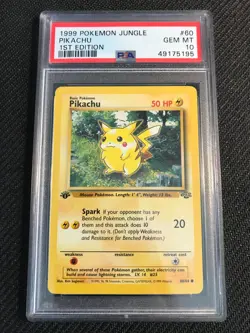 PSA 10 GEM MINT Pikachu 60 Jungle 1st Edition Pokemon Card - Image 1