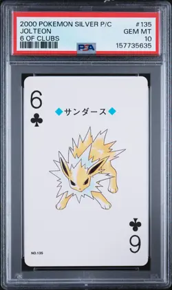 2000 POKEMON SILVER VERSION PLAYING CARDS 6 OF CLUBS #135 JOLTEON PSA 10 - Image 1