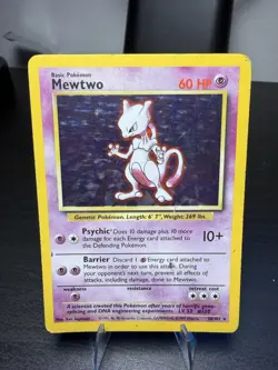 Pokemon Mewtwo TCG Base Unlimited Holo Rare Card 10/102 HP/DMG - Image 1