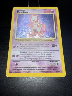 Pokemon Mewtwo TCG Base Unlimited Holo Rare Card 10/102 HP/DMG - Image 2