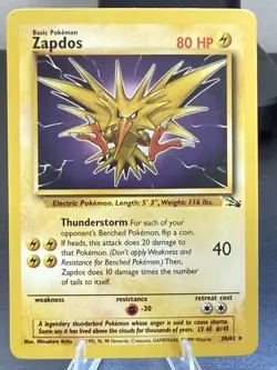 Pokemon TCG Zapdos Card 30/62 Unlimited Fossil Set Non Holo LP WOTC Vintage 1999 - Image 1