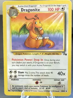 Pokemon TCG Dragonite 19/62 Fossil Non-Holo Rare Card Unlimited LP+/NM Condition - Image 1