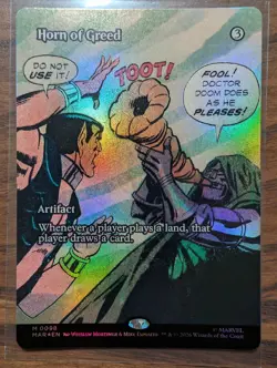 Horn of Greed Borderless Foil 98 Marvel Super Heroes Magic the Gathering - Image 1
