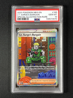 2025 Pokemon Mega Evolutions Lt. Surge’s Bargain #185 PSA 10 - Image 1