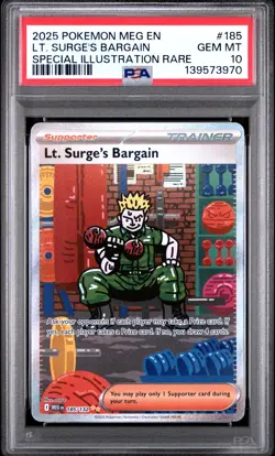2025 Pokemon Mega Evolutions Lt. Surge’s Bargain #185 PSA 10 - Image 3