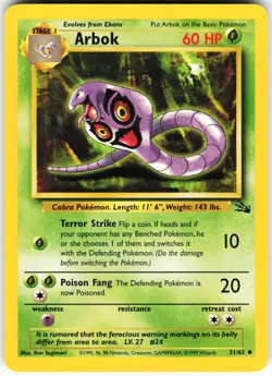Arbok 31/62 Pokemon Fossil Unlimited Uncommon NM - Image 1