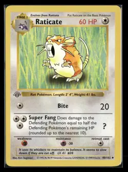 Raticate 40/102 Uncommon Base Set Shadowless Pokemon 1st Edition Lightly Played - Image 1