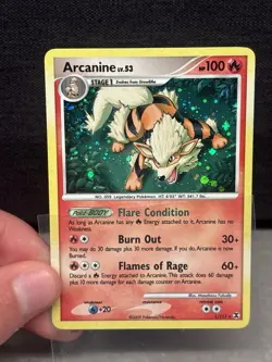 Pokemon TCG Arcanine Holo Rare 1/111 Rising Rivals LP-nm Swirl On Tail - Image 1