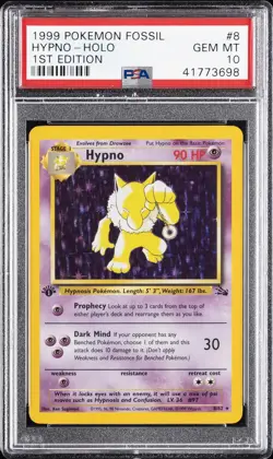 1999 POKEMON FOSSIL 1ST EDITION #8 HYPNO-HOLO PSA 10 - Image 1