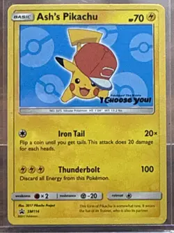 Ash's Pikachu SM114 Sun & Moon Black Star Promo Pokemon TCG - Image 1