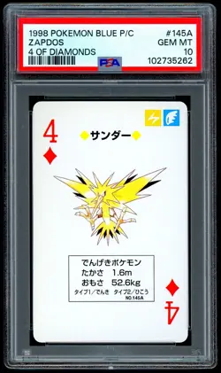 Pokemon ZAPDOS Japanese BLUE Back 4 of Diamonds POKER Playing Card 145A - PSA 10 - Image 1