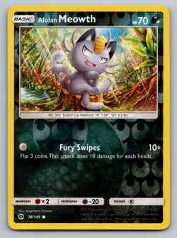 Alolan Meowth 78/149 Common SM Base Set Pokemon Reverse Holo Near Mint - Image 1