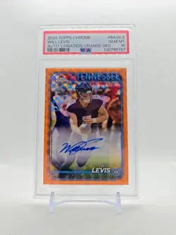 Will Levis ORANGE GEO AUTO /25 - Topps Chrome NFL 2024 - Tennessee Titans PSA 10 - Image 1