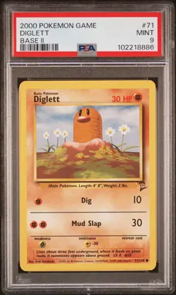 2000 Pokemon Base 2 # 71 Diglett PSA 9 Card MINT! Trusted Seller! Free Shipping! - Image 1