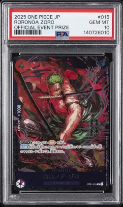 2025 ONE PIECE JAPANESE PROMOS OFFICIAL EVENT PRIZE #015 RORONOA ZORO PSA 10 - Image 1