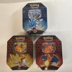 Pokemon TCG Hidden Fates Tin Lot 3 Box Charizard Gyarados Raichu GX English NEW! - Image 1