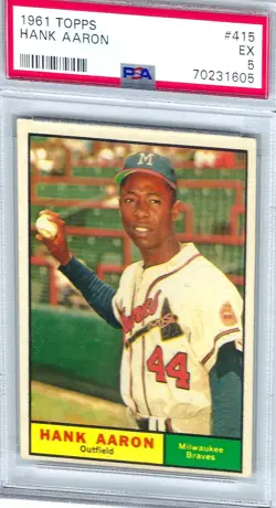 1961 Topps Baseball , Hank Aaron, Card # 415 Graded PSA 5. Centered - Image 1