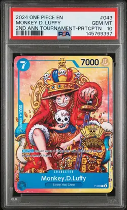 2024 ONE PIECE 2ND ANNIV TOURNAMENT-PARTICIPATION PROMO MONKEY D. LUFFY PSA 10 - Image 1
