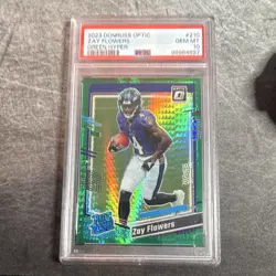 Panini 2023 Donruss Optic Zay Flowers RC Ravens Green Hyper Prizm #210 PSA 10 - Image 1