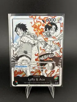 Bandai One Piece Card Game Luffy & Ace Leader Alt Art Holo ST30-001. - Image 1