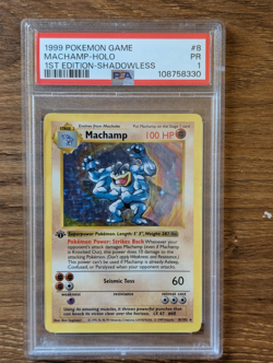 1999 Pokemon Base Game 1st Edition PSA 1 Machamp Holo Shadowless #8 Poor PR - Image 1