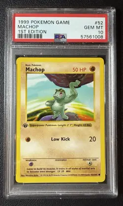 PSA 10 💎GEM MINT💎 1st Edition Machop 052/102 Pokemon 1999 - Image 1