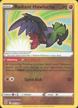Radiant Hawlucha 081/189 Radiant Rare Astral Radiance Pokemon Near Mint - Image 1