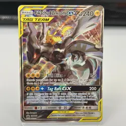 Pokemon TCG Pikachu & Zekrom Tag Team GX Black Star Promo Card SM168 NM Holo - Image 1