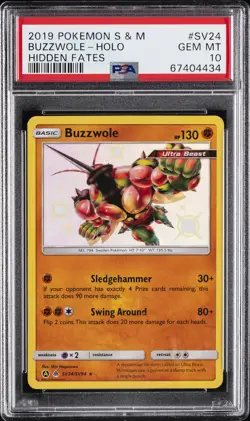 2019 POKEMON SUN & MOON HIDDEN FATES #SV24 BUZZWOLE-HOLO PSA 10 - Image 1