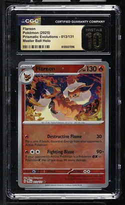 FLAREON Prismatic Evolutions Master Ball Holo Rare #013 CGC Pristine 10 Pokemon - Image 1