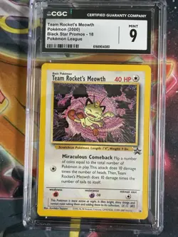 Team Rocket's Meowth Black Star Promo 18 Holo Pokemon League CGC 9 - Image 1